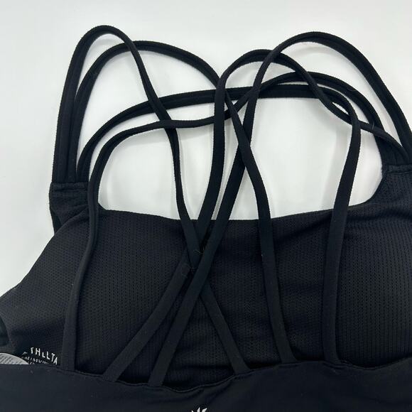 Athleta Sports Bra Medium Black Strappy Back Longline Mesh Lined Removable Pads - Picture 5 of 9